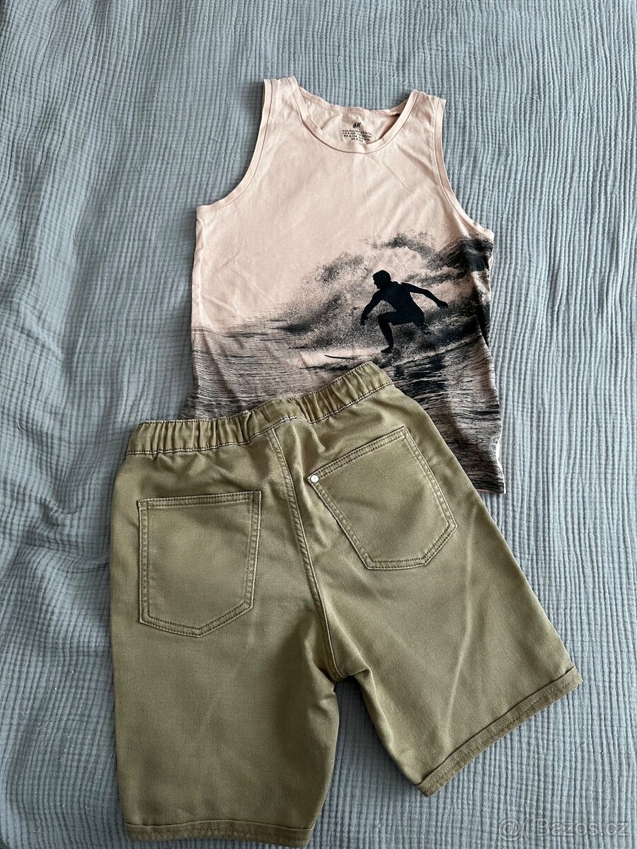 Hnědé kraťasy+tílko vel.140 - 2