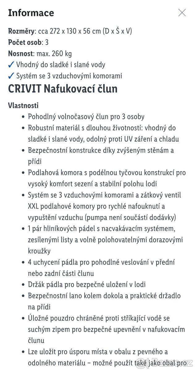 Prodám člun pro 3 osoby Crivit - 2