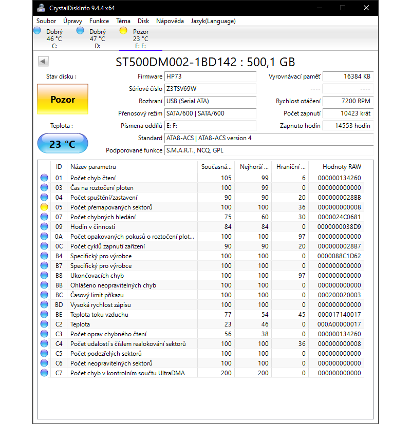 Funkční 3,5'' disk Seagate ST500DM002 500GB, vadné sektory - 2