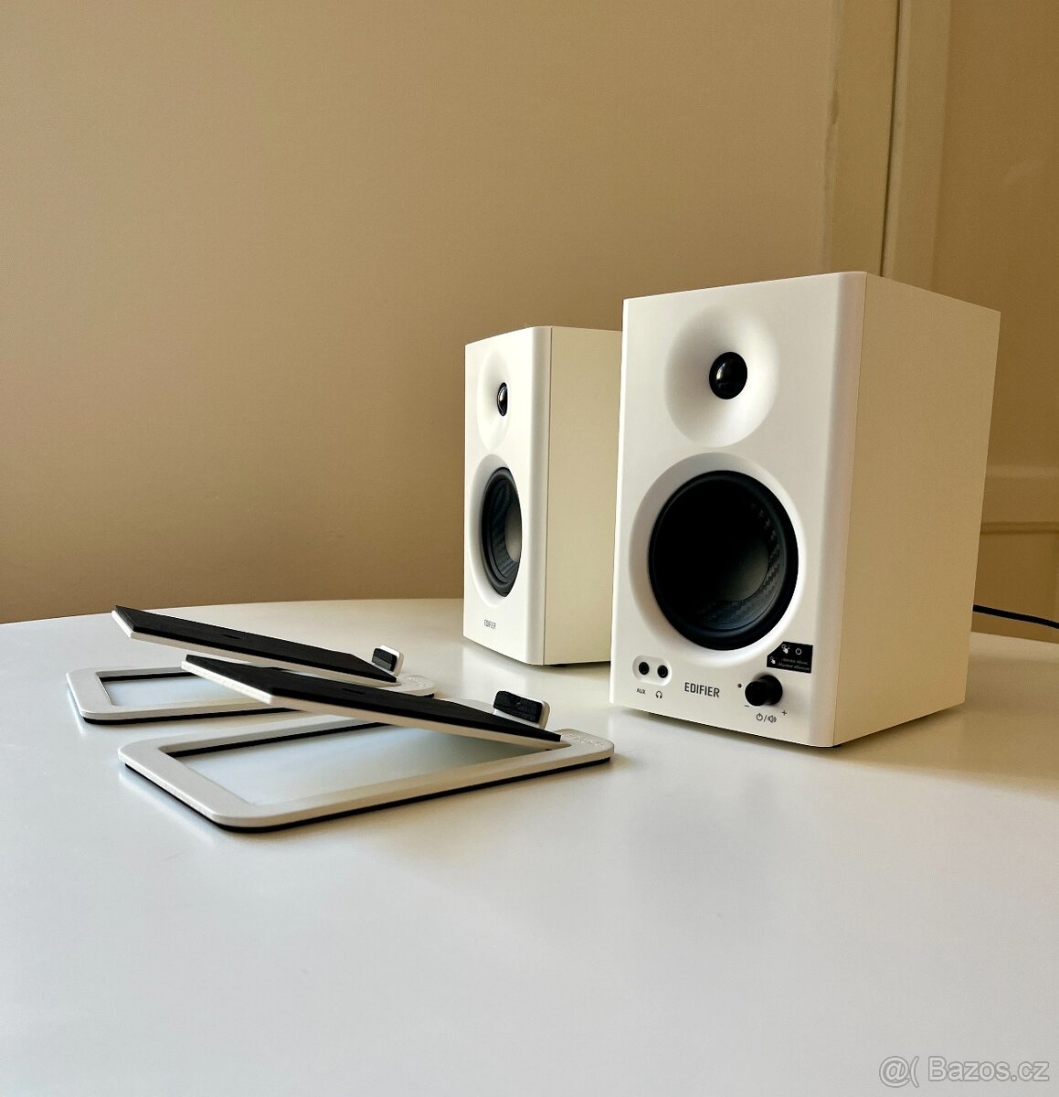 Edifier MR4 monitor speakers (white) with Kanto S4 stands - 2