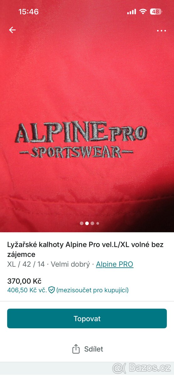 Oteplovačky -kalhoty na lyže vel.L-XL Alpine Pro - 2