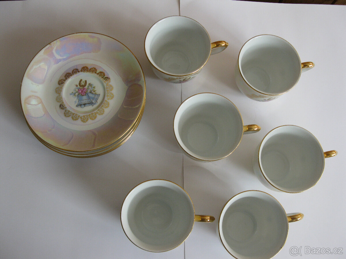 retro vánoční kávová souprava perleťová český porcelán - 2