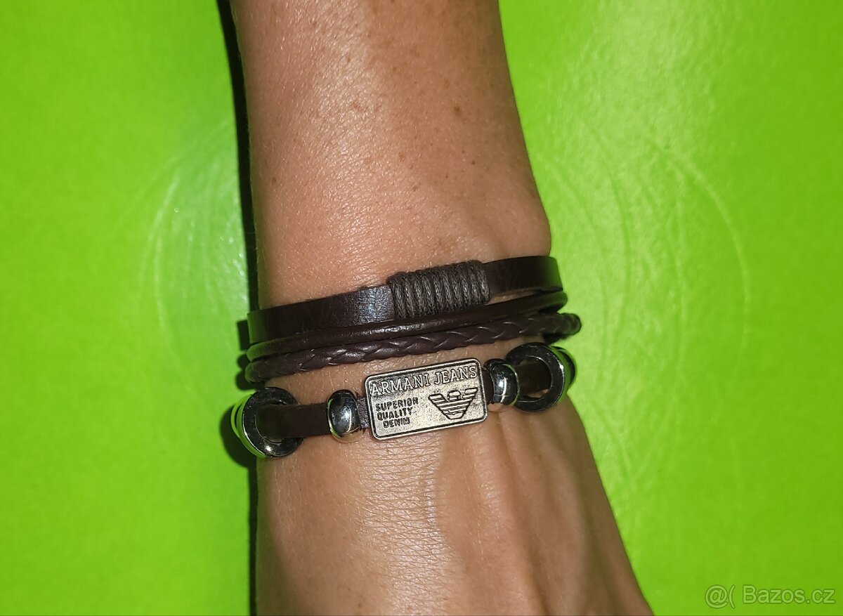 Giorgio Armani Jeans hnědý pánský kožený náramek značkový - 2