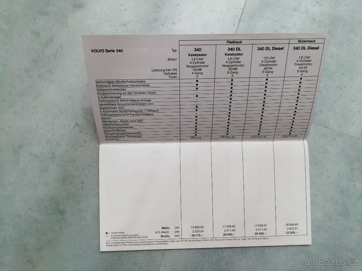 Volvo - ceník 1988 - doprava v ceně - 2