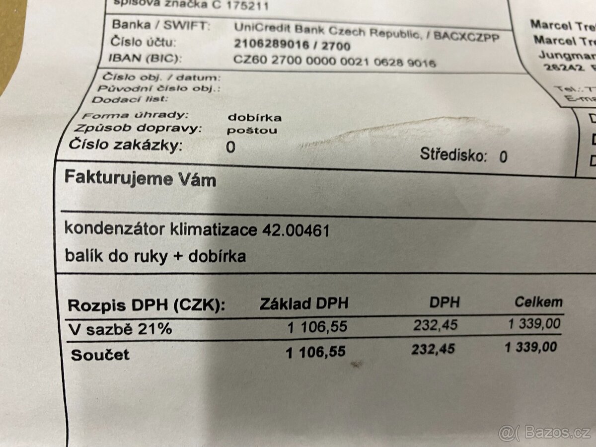 výměník kondenzátor klimatizace 42.00461 bmw e90 e91 nový - 2