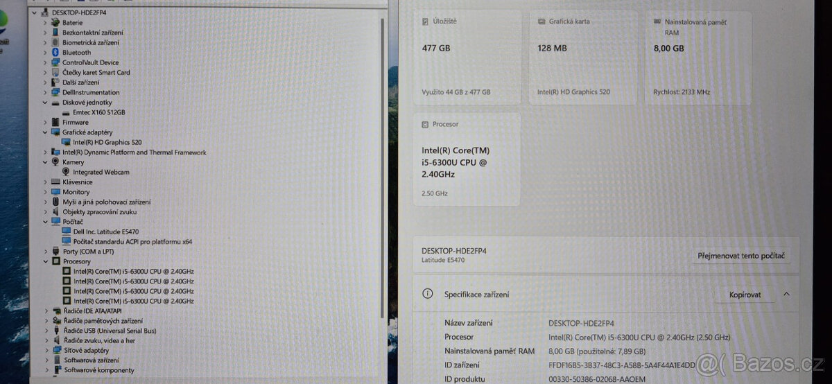 Dell, i5-6300u 2/4x 3,00GHz, 8GB DDR4, 500GB SSD, bat. 5h. - 2