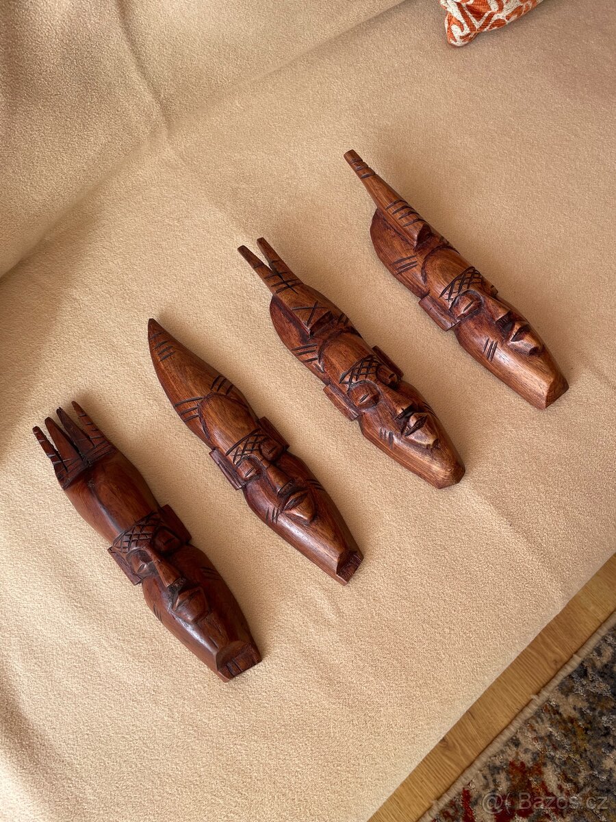 Dřevěné africké masky – sada 4 ks - 2