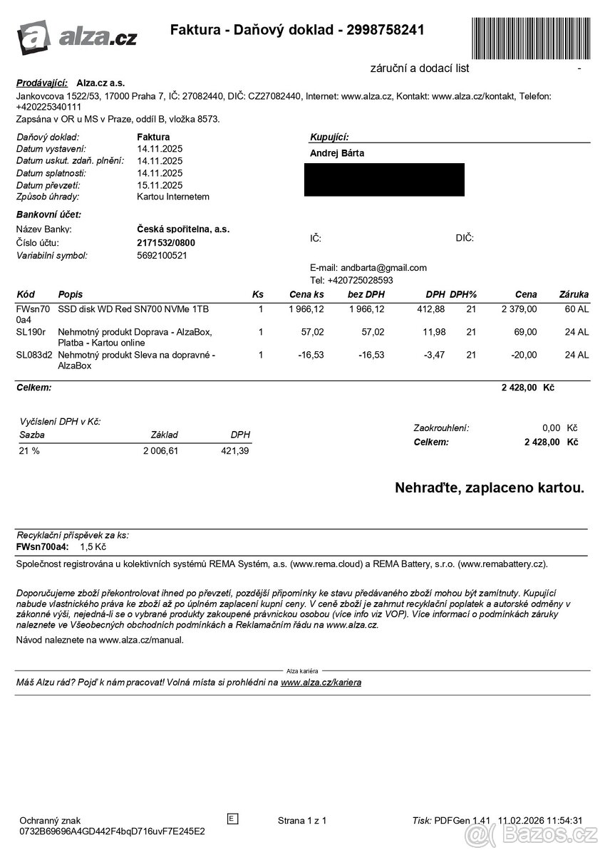 NVMe SSD, WD Red SN 700 - 1Tb - 2