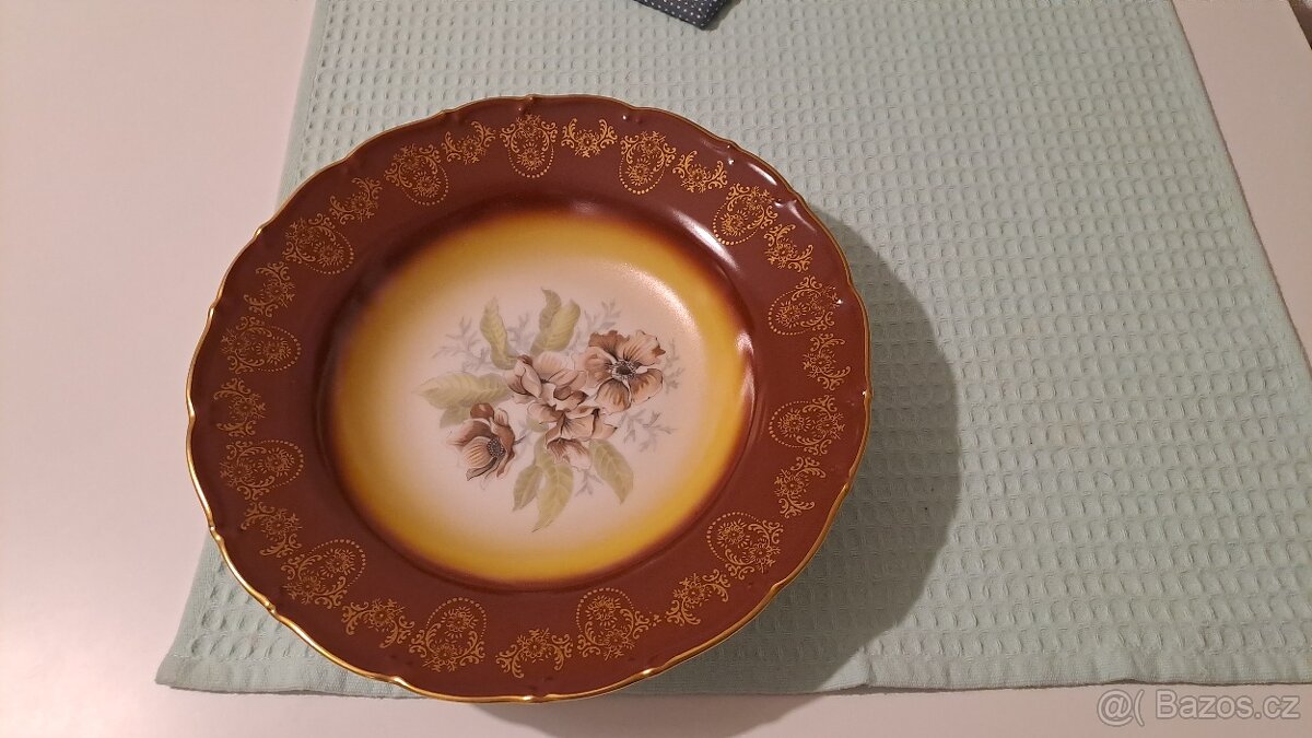 Talíř pozlacený s květy-Bohemia MZ - 2