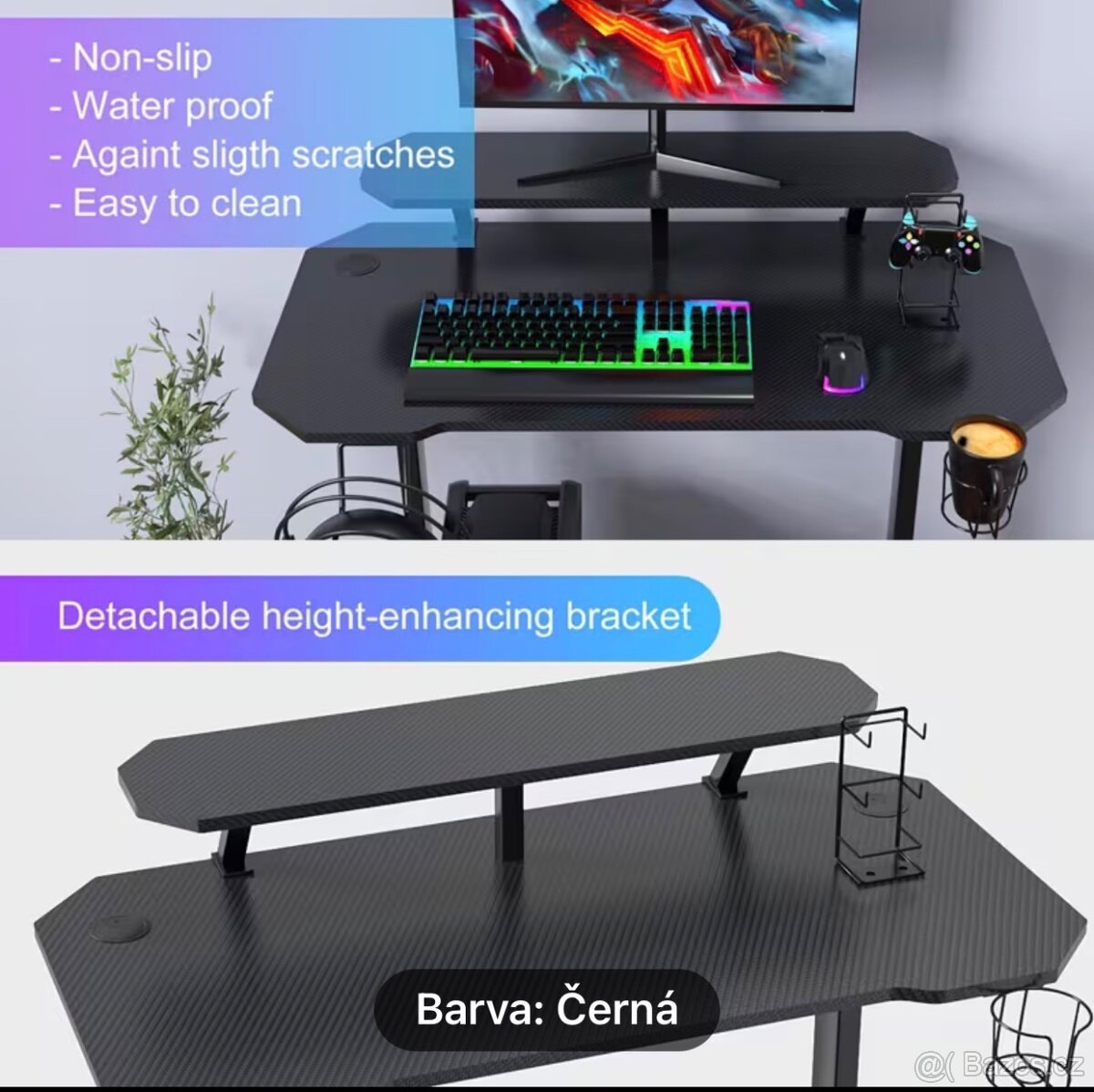 Herní stůl 100x55 cm, černý, nový - 2