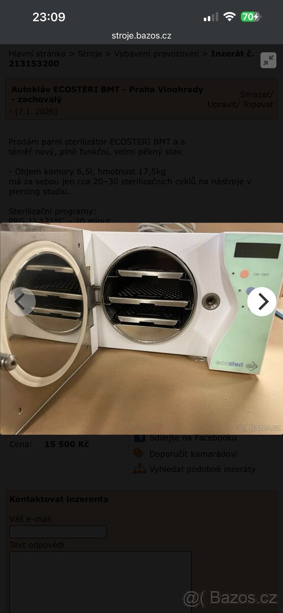 parní sterilizátor ECOSTERI BMT a.s. - 2