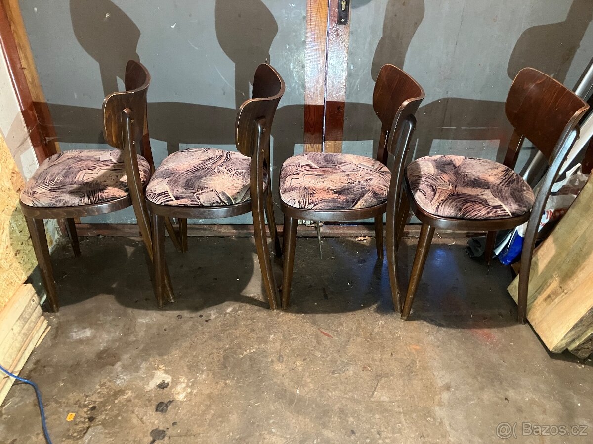 THONET sada 4 retro židlí, 50.60. léta - 2