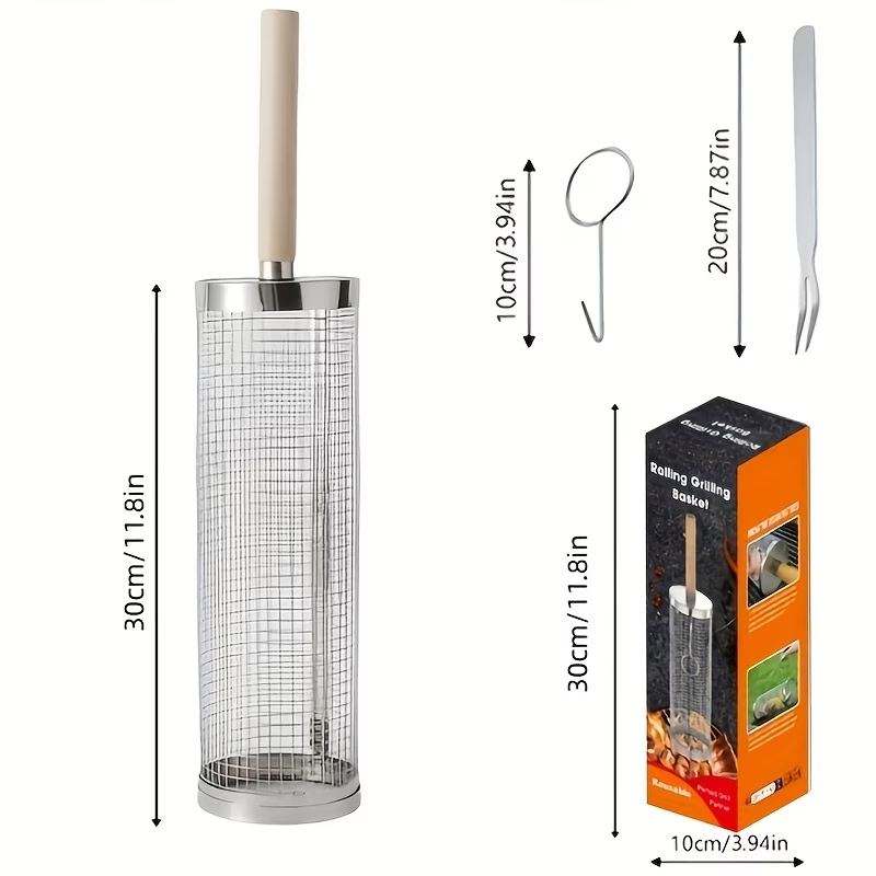 BBQ grilovací sada – koš na grilování + hák + vidlice - 2