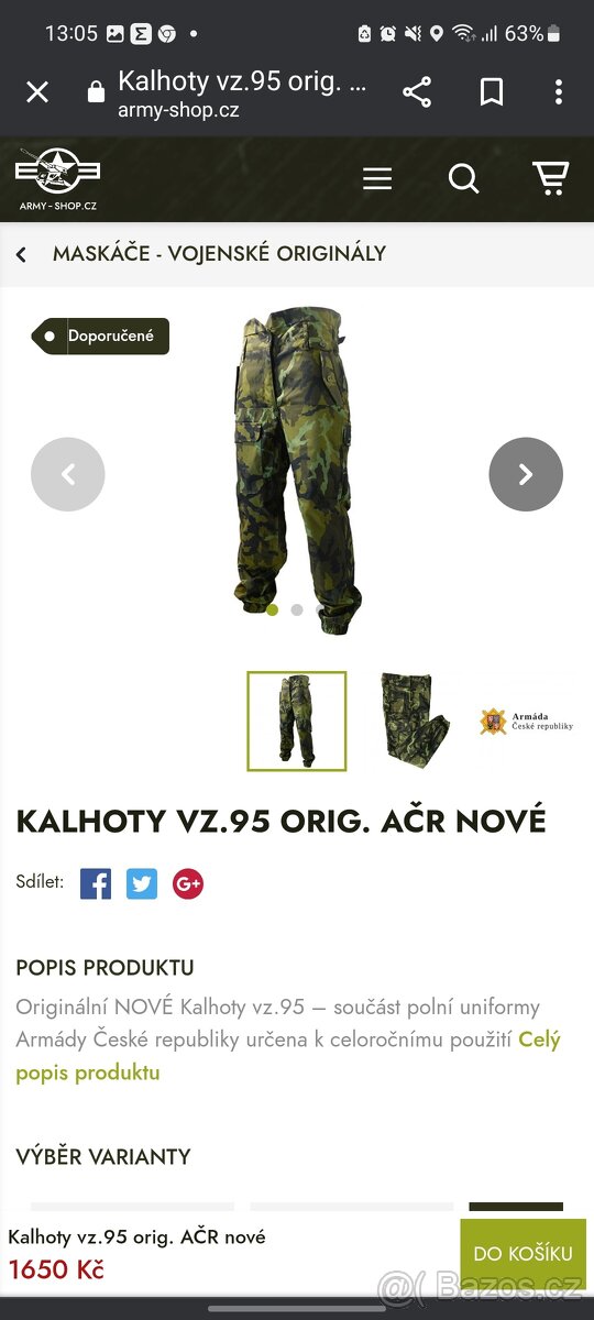 Blůza a kalhoty vz.95 AČR letní - 2