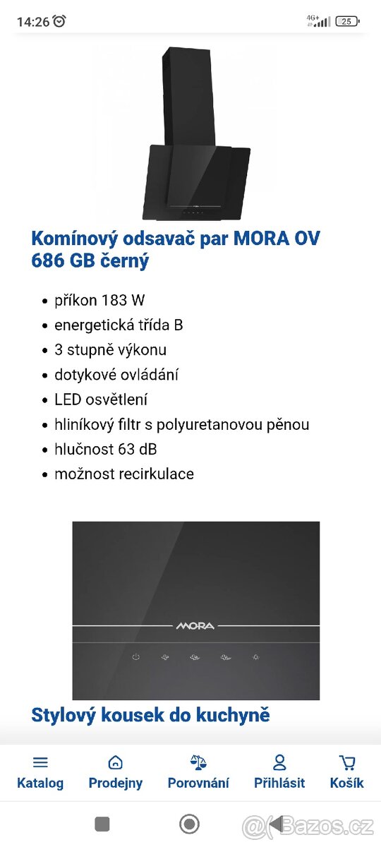 Komínový odsavač par MORA OV 686 GB černý - 2