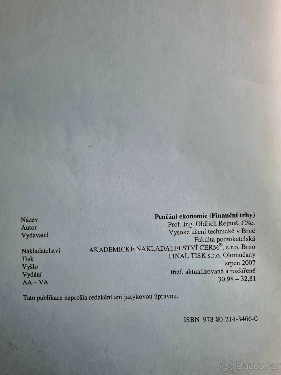 Skripta Peněžní ekonomie (Finanční trhy) - Mendelka - 2