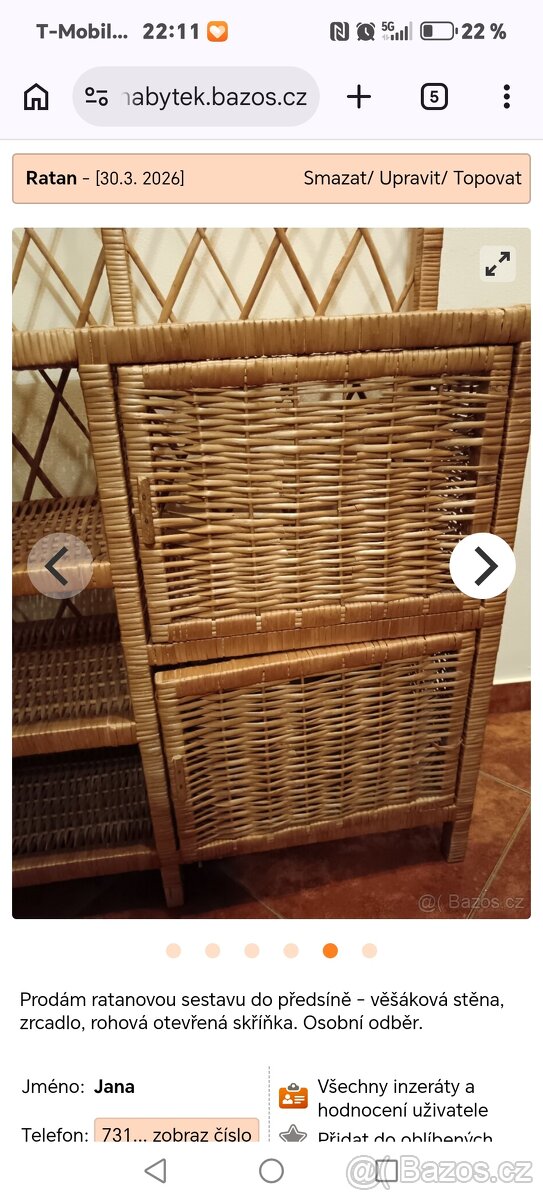 Předsíňová stěna proutěná - 2