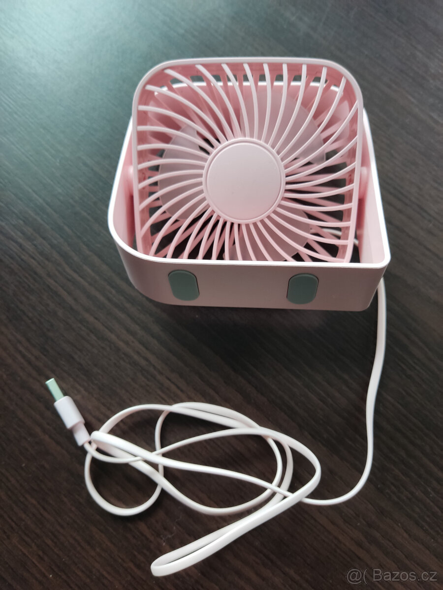 Mini USB stolní ventilátor, 3 rychlosti, 360°, růžový - 2