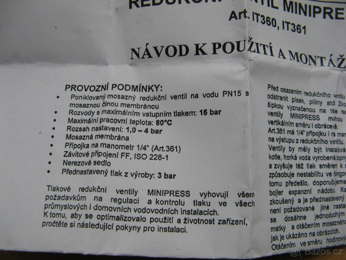 redukční ventil 3/4", 1 až 4 bary - 2