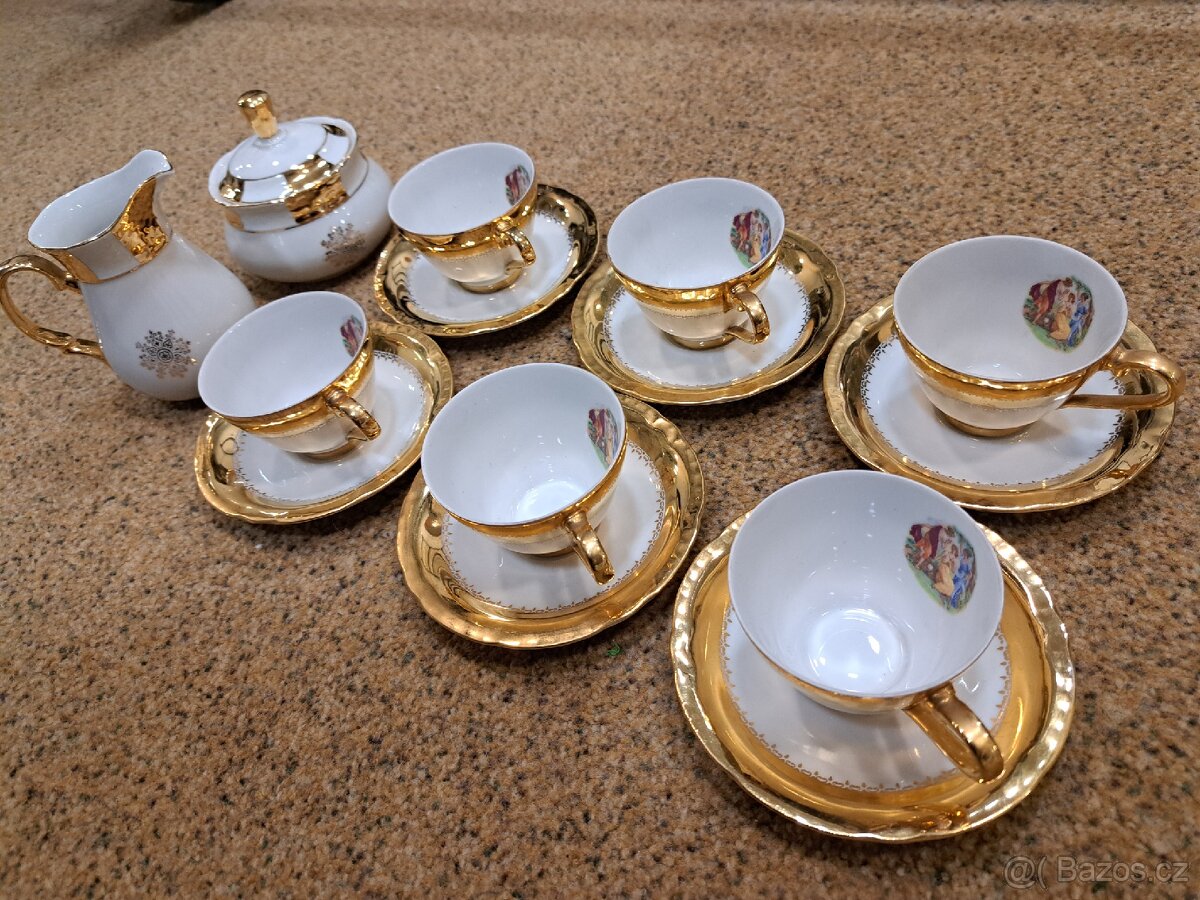 Luxusní porcelánová sada ČSSR – 6+6+mlékovka+cukřenka - 2