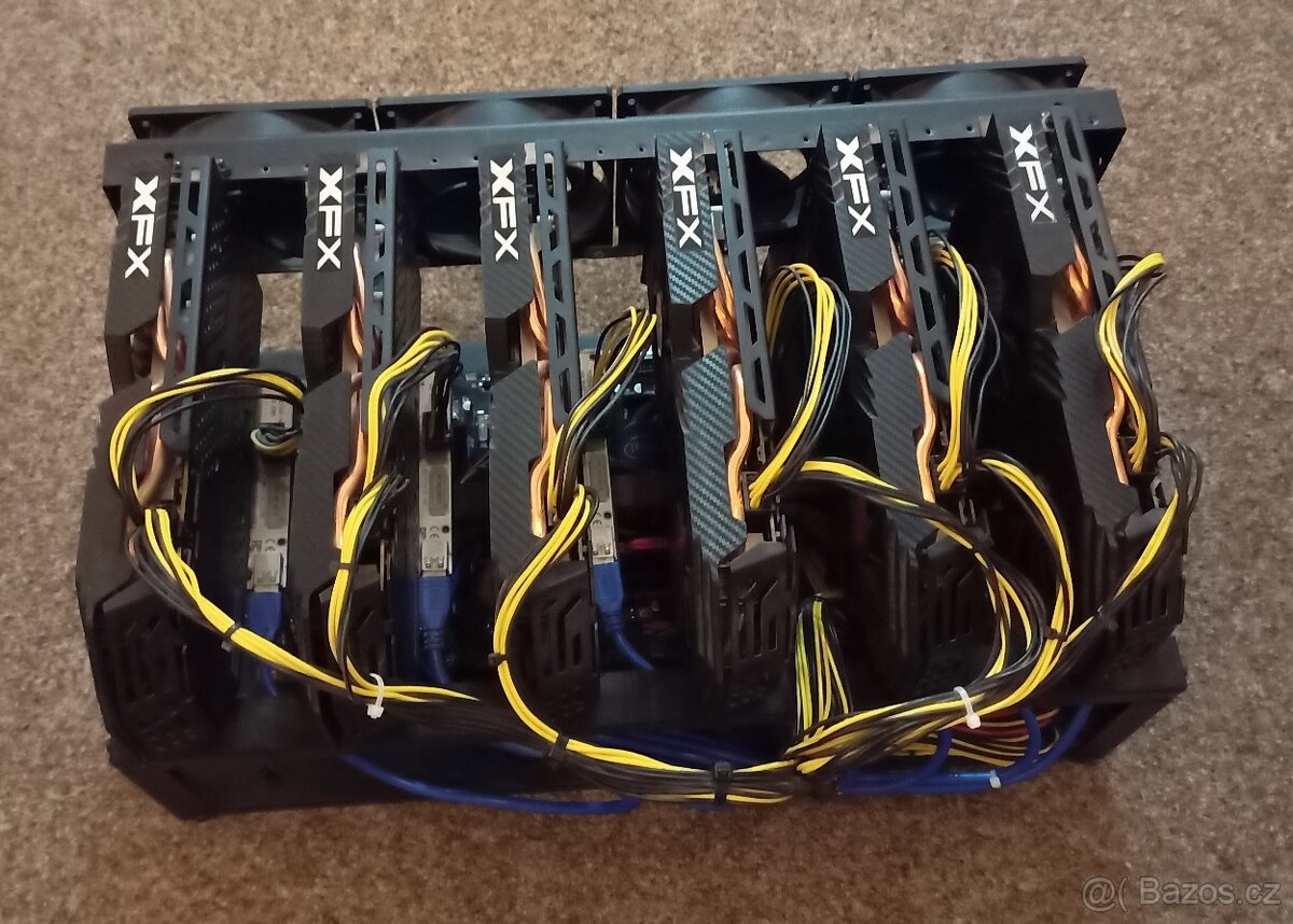 Mining rig 6x XFX RX 580 8GB na rozebrání na díly - 2