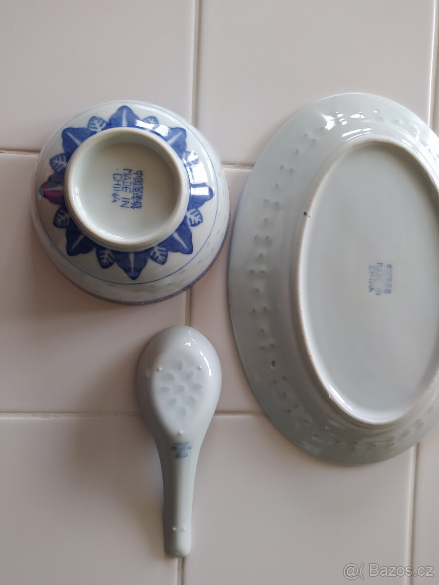 Porcelánový talířek, miska a lžíce - 2