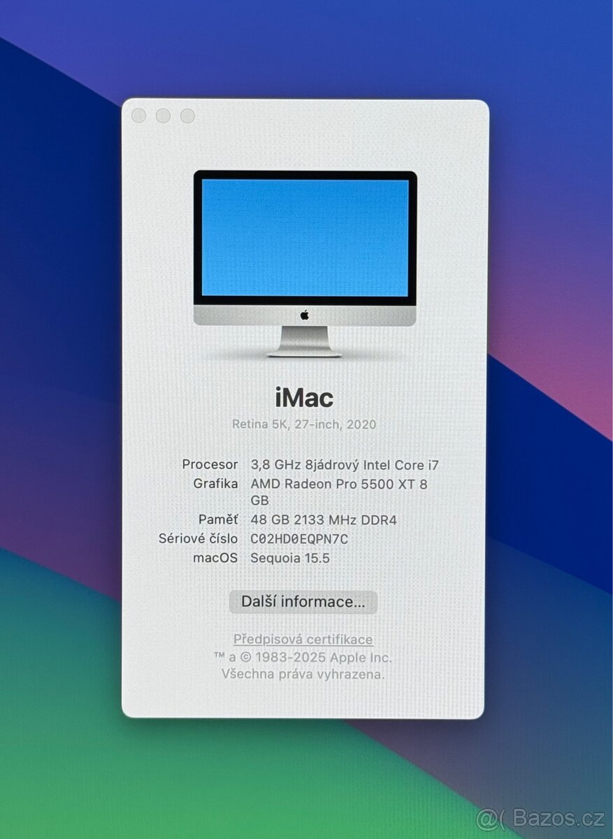 iMac 27” 5K 2020 /48GB RAM/Intel i7/1TB SSD/Záruka - 2