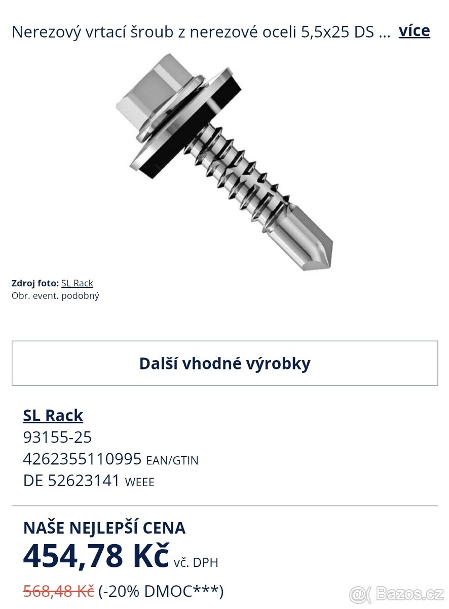 Prodám samovrtny nerezový šroub - 2
