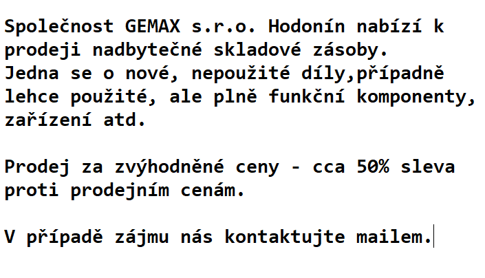 Prodej nadbytecnych dilu - 50% sleva - 2
