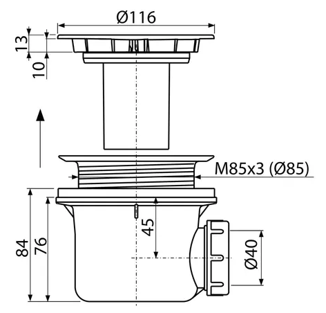 Sifon pro sprchové vaničky s odtokovým otvorem 90 mm, bílá - 2