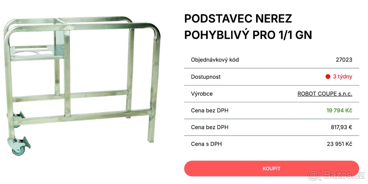 Robot Coupe PODSTAVEC NEREZ POHYBLIVÝ PRO 1/1 GN - 2