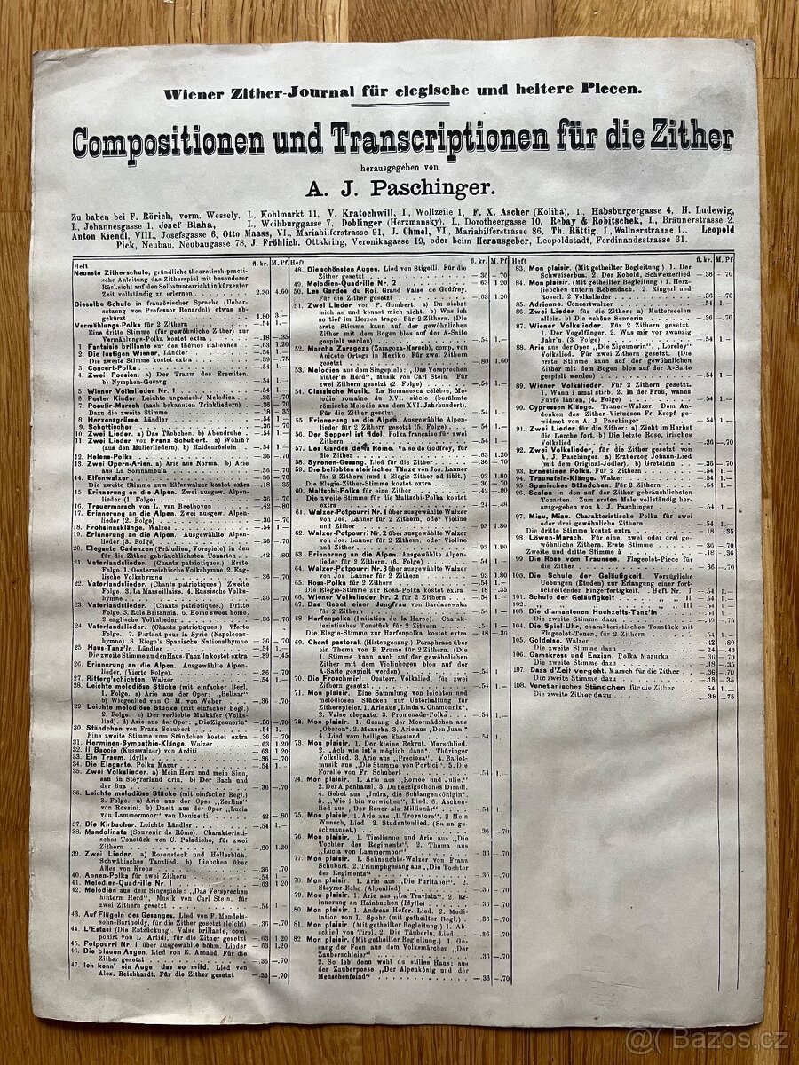 Noty na Citeru A.J. Paschinger - 2