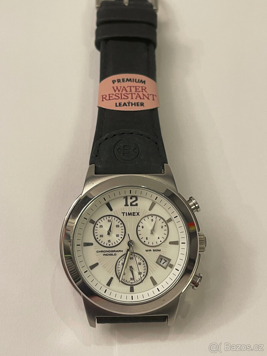 Chronograph Timex, 50m voděodolný, čiselník 4cm, kožený páse - 2