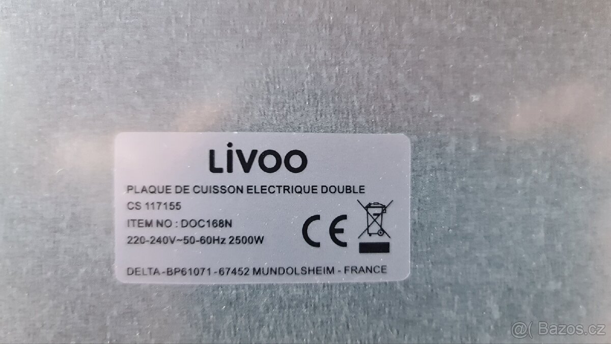 Dvouplotýnkový elektrický vařič Livoo 2500W (DOC168N) - 2