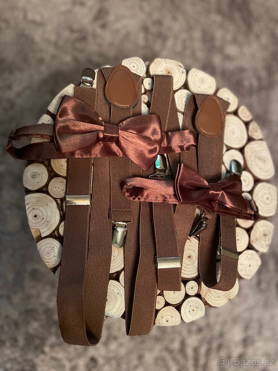 Set kšandy a motýlek dospělý a dítě hnědý - 2