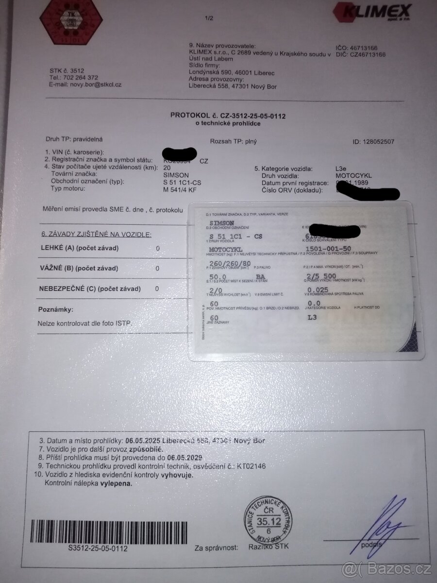 Simson s51 rám s doklady - 2