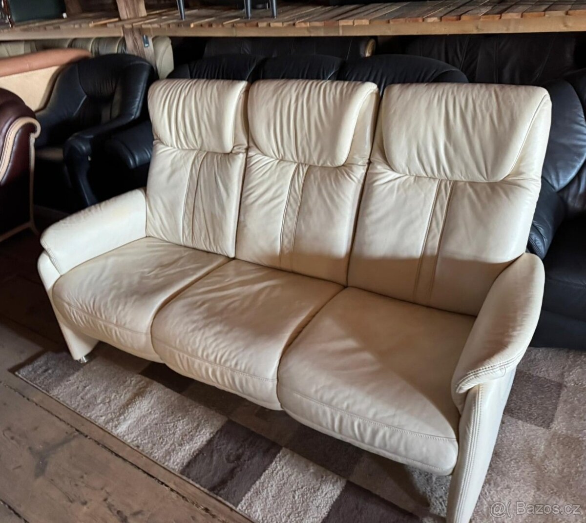 Kožená krémová pohovka,6047 - 2