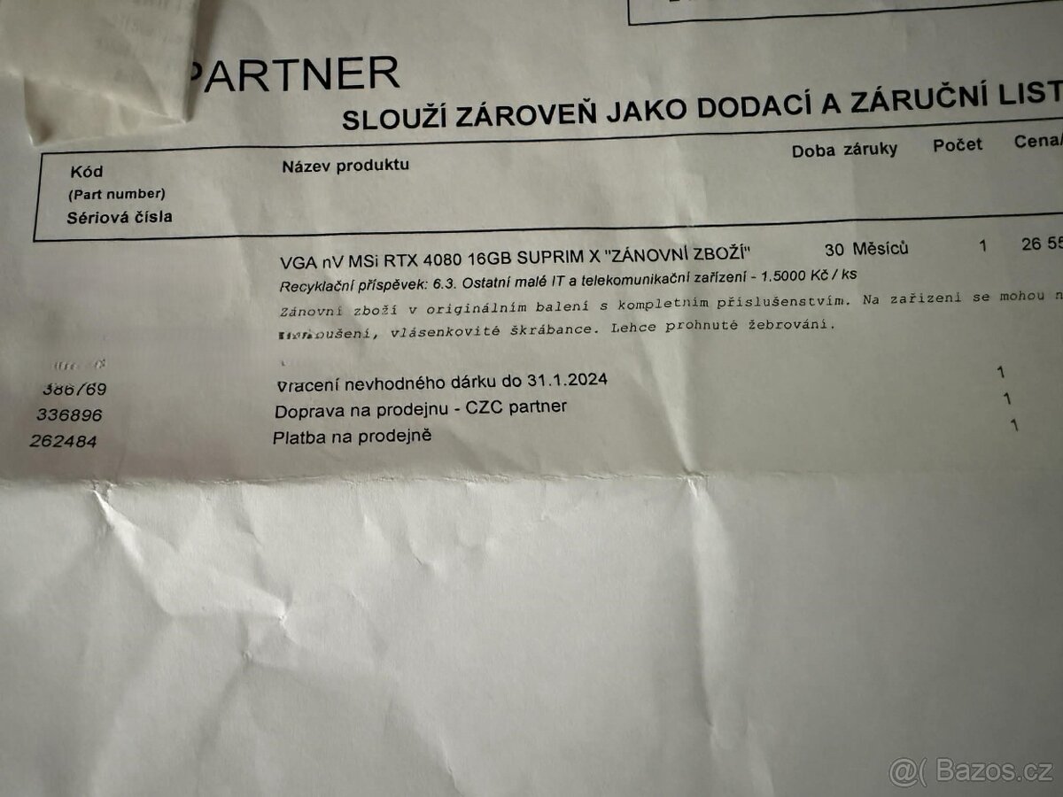 MSI RTX 4080 Suprim - záruka - 2
