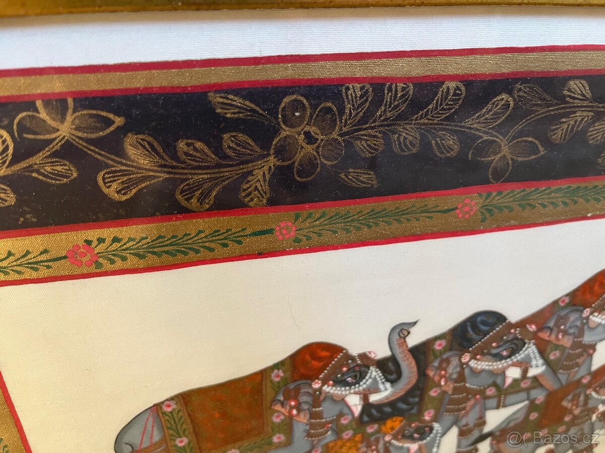 Indický obraz slonů - hedvábí - 2