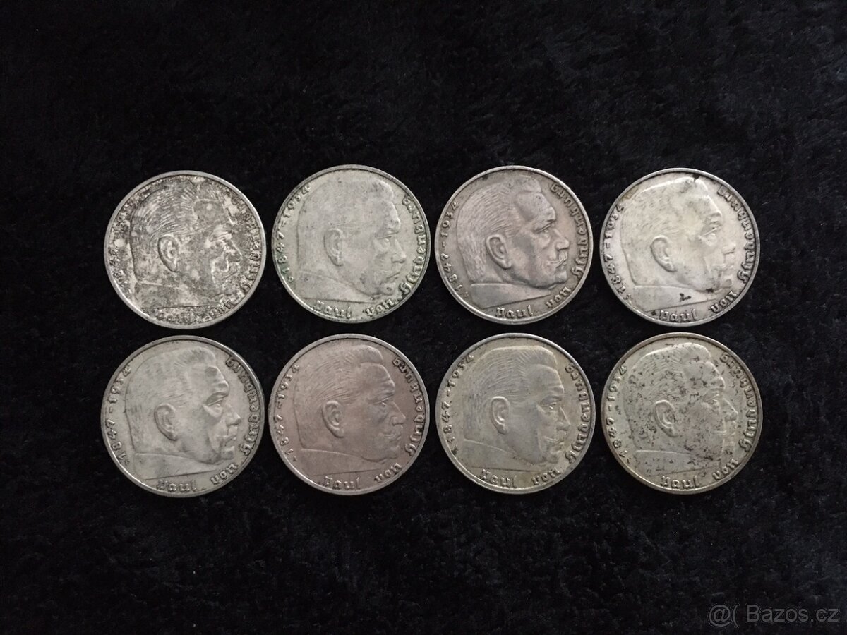 8 kusů stříbrných 2 RM, mince Třetí Říše Německo - 2