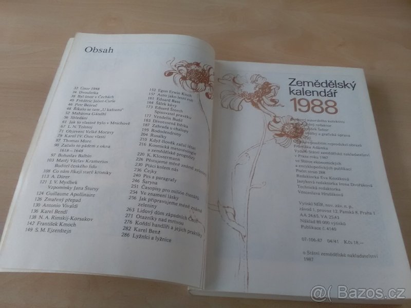 Zemědělský kalendář - rok 1988 - 2