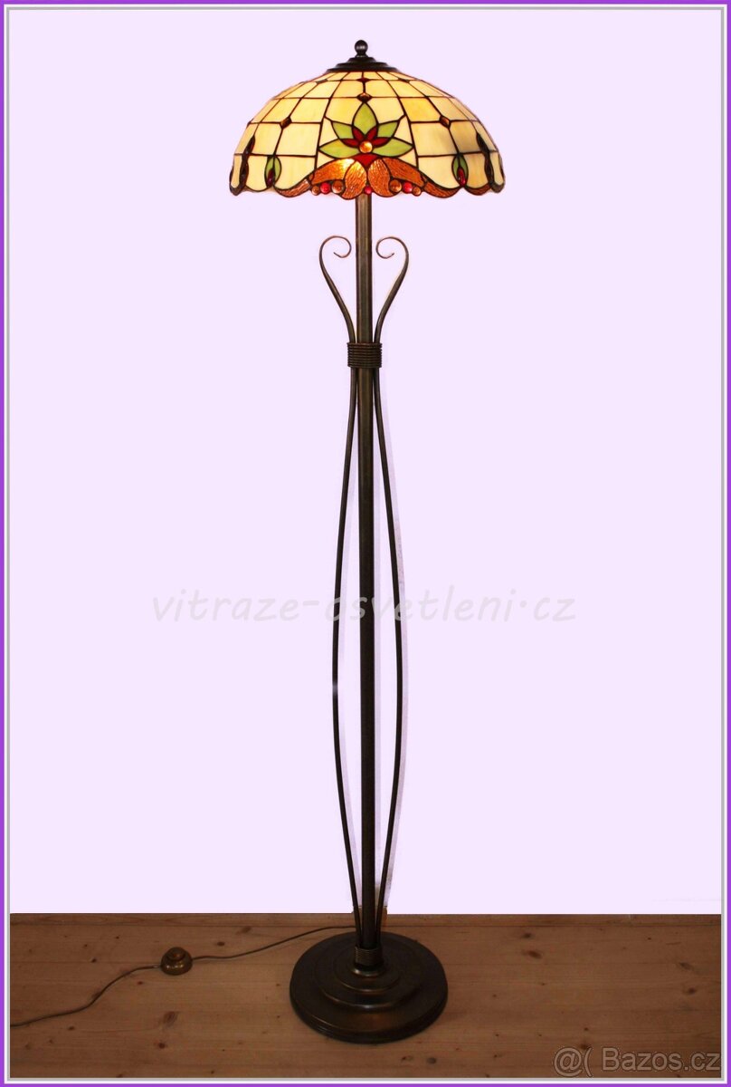 Vitrážová Tiffany stojací lampa-nová 2xE27-průměr 41 cm - 2
