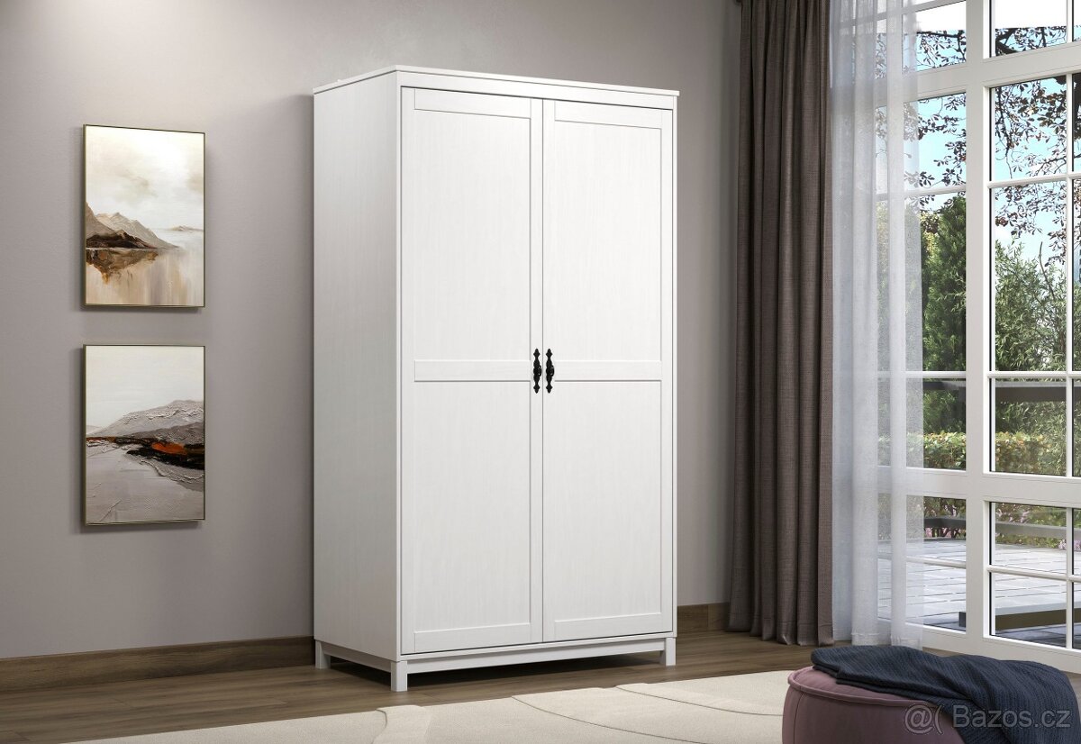 Nová šatní skříň z borovice, přírodní a bílá barva - 2