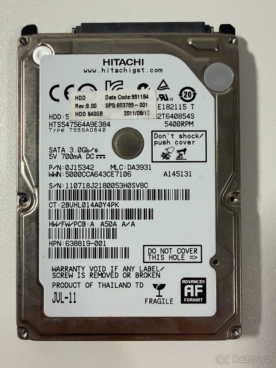 Notebookový pevný disk Hitachi 640GB (2,5" SATA) - 2