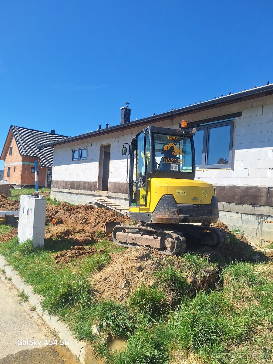Výkopové práce minibagrem Yanmar, přeprava vozíkem 3t - 2