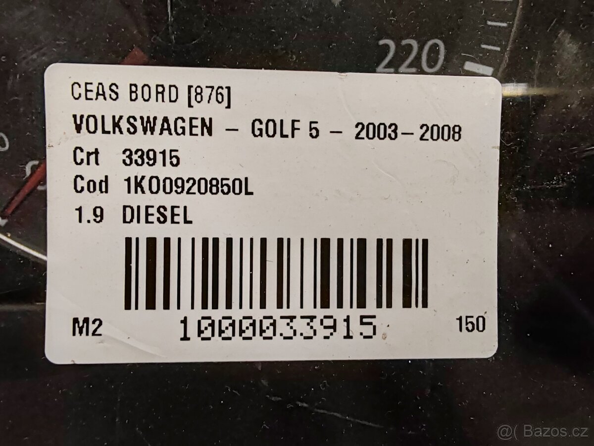Budíky VW Golf 5 1.9 TDI 77kw - 2