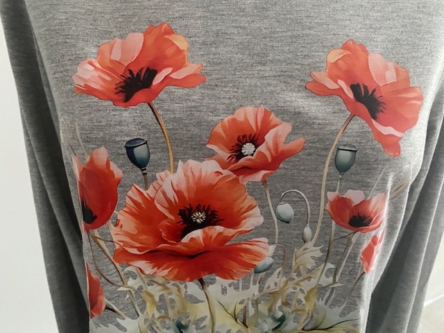 Nové šedé triko s dl. rukávem vlčí máky vel. L - 2