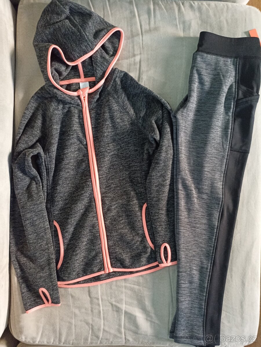 Fleecová mikina a termo legíny/ tepláky vel. 146/152 - 2
