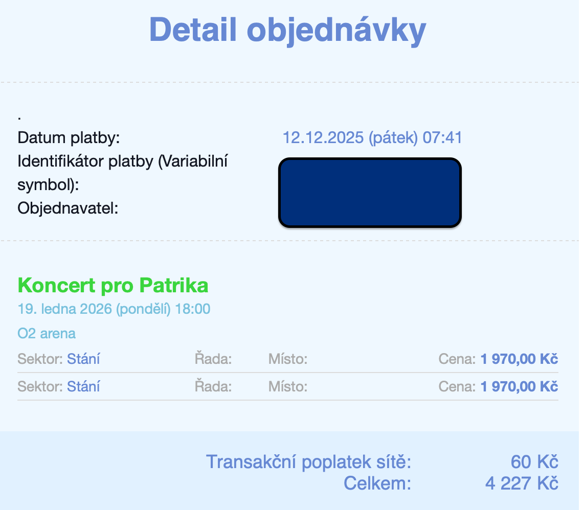 Koncert pro Patrika - dne 19.1. - O2 Aréna Praha - 2 lístky - 2
