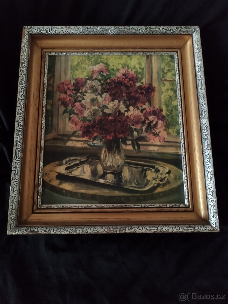 Retro obraz po babičce 60.leta-malba na plátně - 2